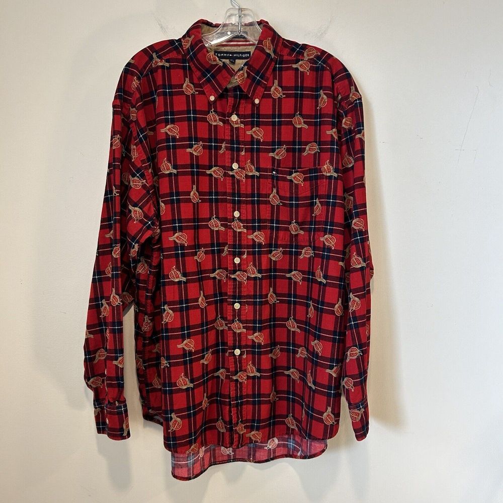 Tommy Bahama Red Micro Corduroy Button Down English Saddle Print Men's XL Shirt